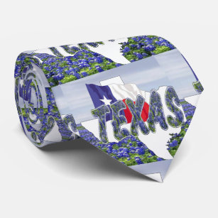 Texas-Form mit Texasflagge und Bluebonnets Krawatte