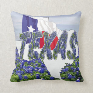 Texas-Form-Texas Flagge und Bluebonnets Kissen
