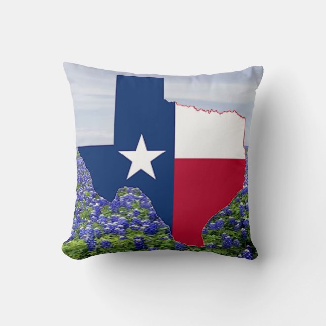 Texas-Formflagge und Bluebonnets Kissen (Vorderseite)