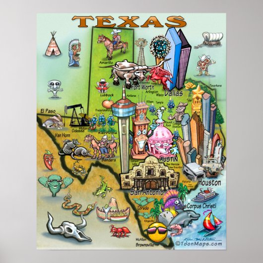 Texas Fun Map Poster (Vorne)
