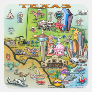 Texas Fun Map Quadratischer Aufkleber