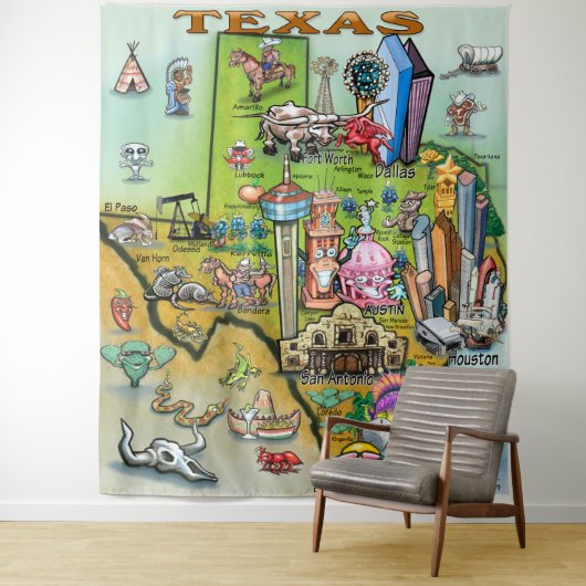 Texas Fun Map Tapestry Wandteppich (Beispiel)