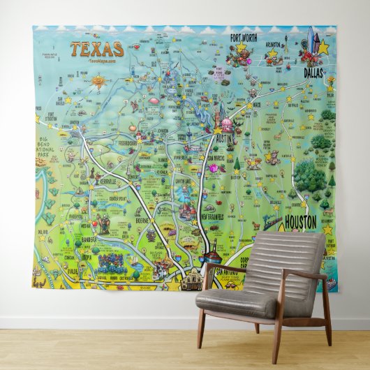 Texas Fun Map Tapestry Wandteppich (Beispiel (Horizontal))