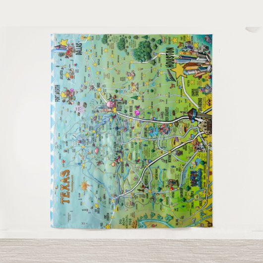 Texas Fun Map Tapestry Wandteppich (Vorderseite)