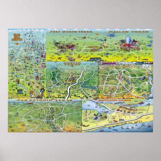 Texas Fun Maps Poster (Vorne)