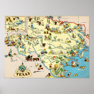 Texas Funny Vintag Map Poster