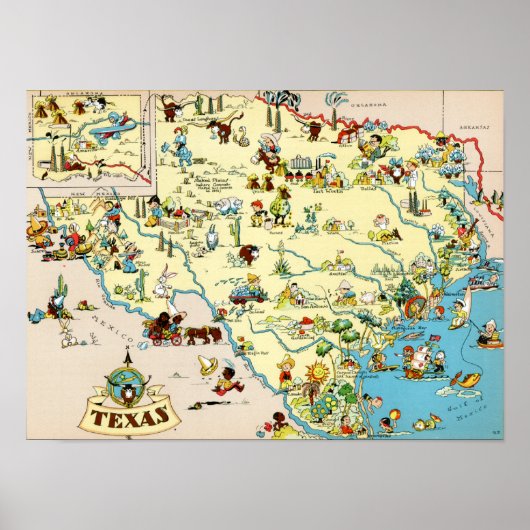 Texas Funny Vintag Map Poster (Vorne)