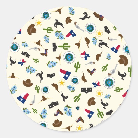 Texas Gegenstände - berühmte Staat Icons Runder Aufkleber (Vorderseite)