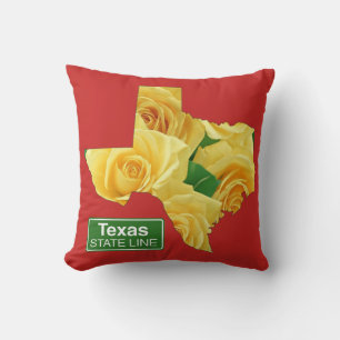 Texas Gelbe Rosen und Staat Linie Unterzeichnen je Kissen