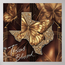 Texas Gesegnet: Golden Butterfly Art Deco Collage Poster