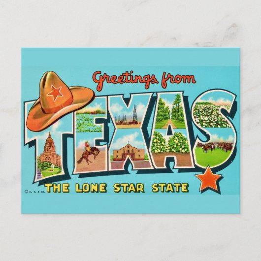 Texas Gruß Vintage Postkarte (Vorderseite)