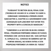 Texas Gun Law - Basic White - Verdeckte Carry Poster (Vorne)