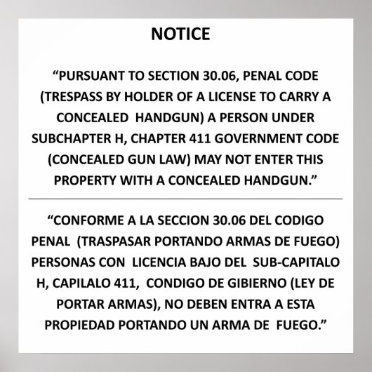 Texas Gun Law - Basic White - Verdeckte Carry Poster (Vorne)