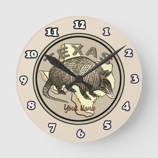 Texas-Gürteltier-Uhr Runde Wanduhr (Vorderseite)