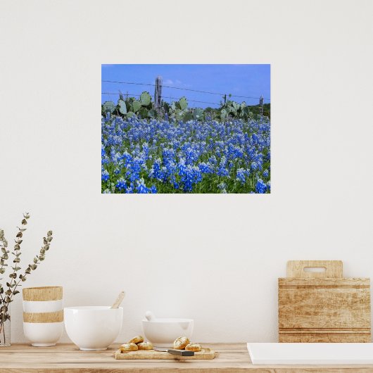 Texas Hill Country Bluebonnets/Kaktus Art Print Poster (Küche)