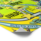 Texas Hill Country Cartoon Map Poster (Ecke)