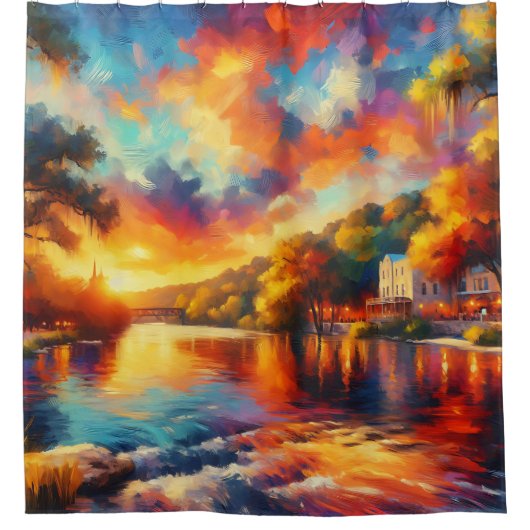 "Texas Hill Country: River Sunset" Duschvorhang (Vorderseite)