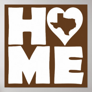 Texas Home Heart State Poster Schild