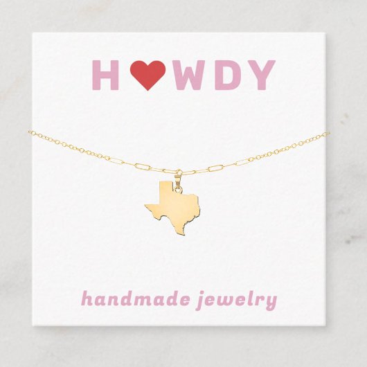 Texas Howdy Heart Necklace Juwelier Display Card Begleitkarte