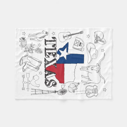 Texas Illustration Doodles Texas Texas Muster Fleecedecke (Vorderseite (Horizontal))