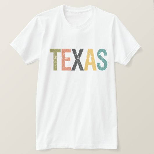 Texas in verblassten Retro-Farbbuchstaben T-Shirt (Design vorne)