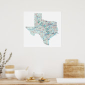 Texas Interstate Map Print Poster (Küche)
