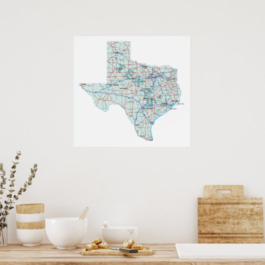 Texas Interstate Map Print Poster (Küche)