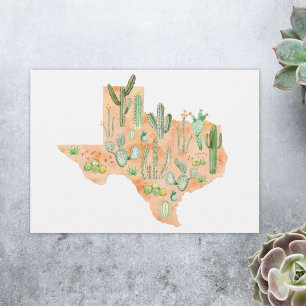 Texas-Kaktus-Aquarell-Illustrationskarte Flach Karte