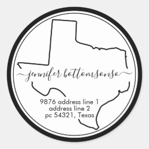 Texas Karte einfache Heimkehr-Adresse Unterschrift Runder Aufkleber