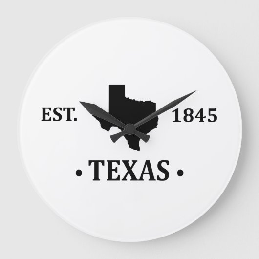 Texas Karte schwarz auf den einsamen Staat Große Wanduhr (Vorderseite)