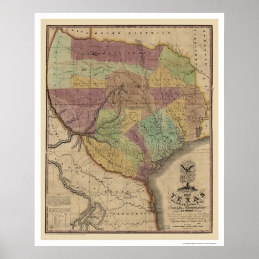 Texas Karte von Stephen Austin 1837 Poster (Vorne)