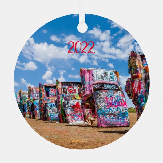 Texas Kontur & Cadillac Ranch Cars Ornament Aus Metall (Rückseite)