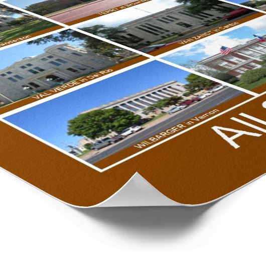 Texas Landkreis Courthouses Poster (braun vertikal (Ecke)
