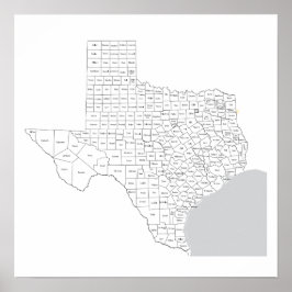 Texas Landkreis Karte mit Landkreis-Namen Poster
