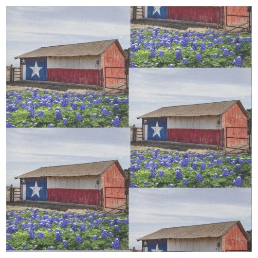 Texas-Landschaftsscheune mit Bluebonnets 4,5" Stoff (Muster)