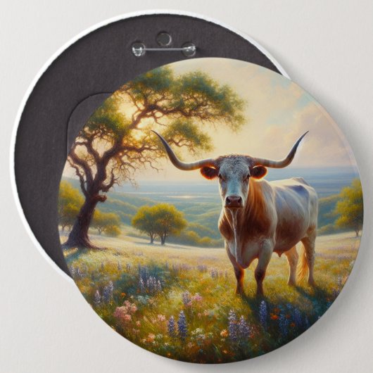 Texas-Langhornkuh Button (Vorne & Hinten)