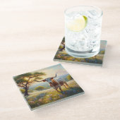 Texas-Langhornkuh Glasuntersetzer (Schrägansicht)