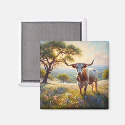 Texas-Langhornkuh Magnet (Vorderseite/Rückseite)