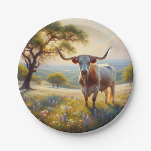 Texas-Langhornkuh Pappteller (Vorderseite)