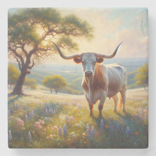 Texas-Langhornkuh Steinuntersetzer (Vorderseite)