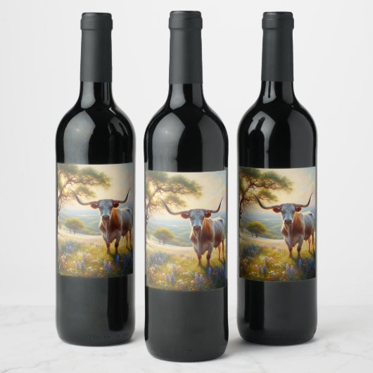 Texas-Langhornkuh Weinetikett (Flaschen)