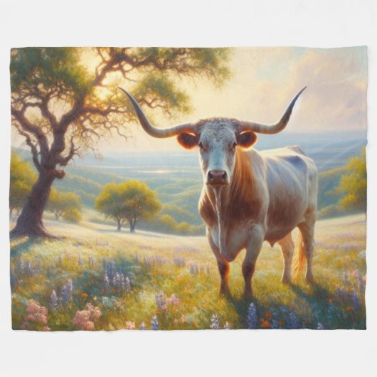 Texas-Langorn im Frühjahr Fleecedecke (Vorderseite (Horizontal))