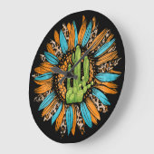 Texas Leopard Serape Cowhide Türkis Sonnenblume Große Wanduhr (Winkel)