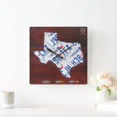 Texas License Plate Map Clock Quadratische Wanduhr (Zuhause)