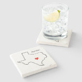 Texas Liebe Custom Location Red Heart City Austin Steinuntersetzer (Seitenansicht)