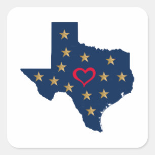 Texas Liebe und Sterne im einsamen Star Stat Quadratischer Aufkleber
