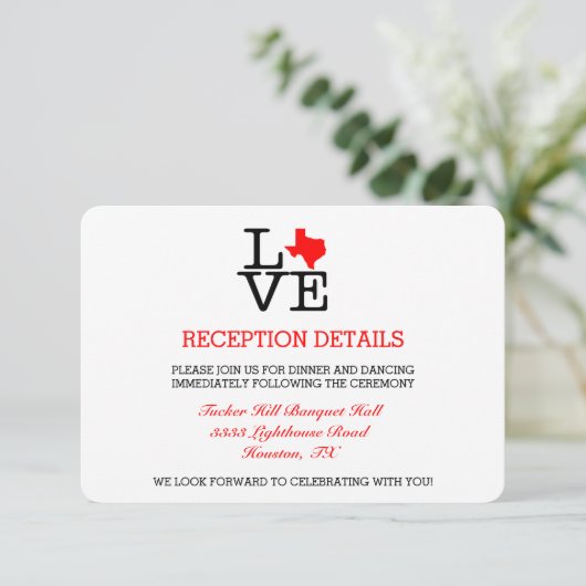 Texas Liebe Wedding Reception Card Begleitkarte (Stehend Vorderseite)