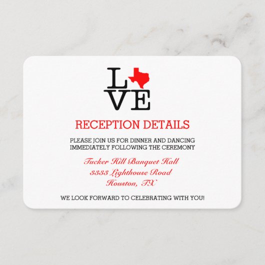 Texas Liebe Wedding Reception Card Begleitkarte (Vorderseite)