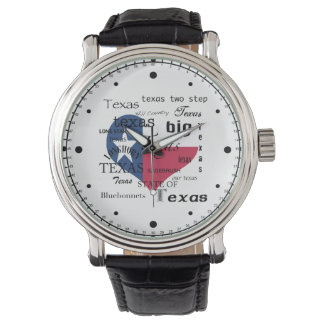 Texas Liebe-Word Cloud+Herz-Flag Armbanduhr
