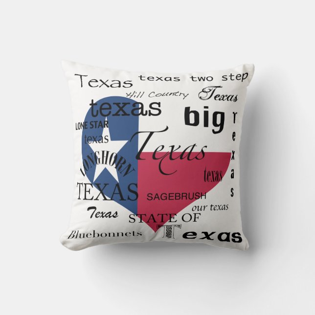 Texas Liebe-Wort-Wolke+Texas-Herz-geformte Flagge Kissen (Vorderseite)